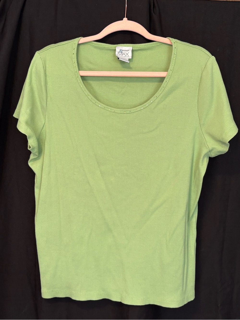 Madison & Max Women’s Ribbed Light Sage Green Tank with Stud Detail. Sz 1x